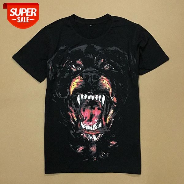

t shirt gvc tide brand couple outfit 3d printing big evil dog head short-sleeved t-shirt women's men's student pure cotton #lq0z, White;black
