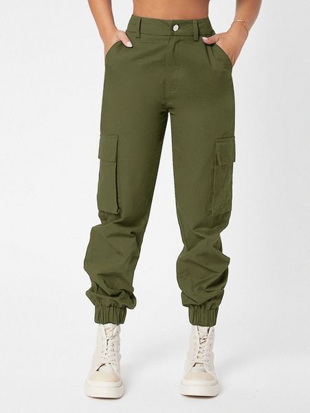 

petite high waist flap pocket side pants y976#, Black;white