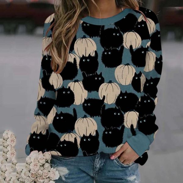 

women's hoodies & sweatshirts harajuku hoodie cute halloween black cat print long-sleeved ies spring autumn sweatshirt casual blouse pu