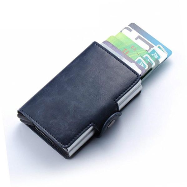 

card holders bisi goro 2021 vintage crazy horse pu leather holder rfid case aluminum double boxes id purse, Brown;gray