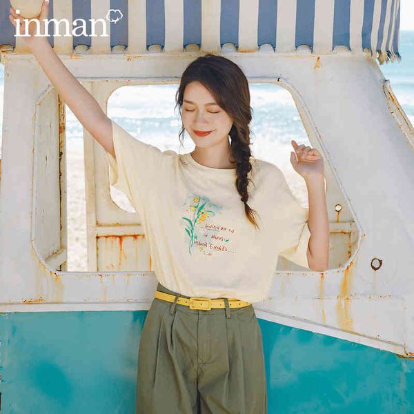 

t shirts summer literary round collar printed loose short sleeve t-shirt sson, White