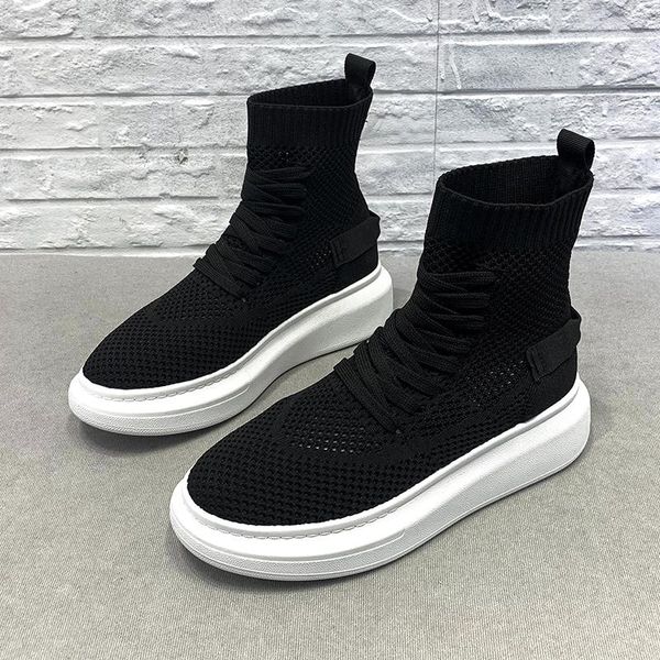 

boots high platform sneakers women 2021 summer mesh breathable thick sole stretch socks shoes wild fashion casual, Black