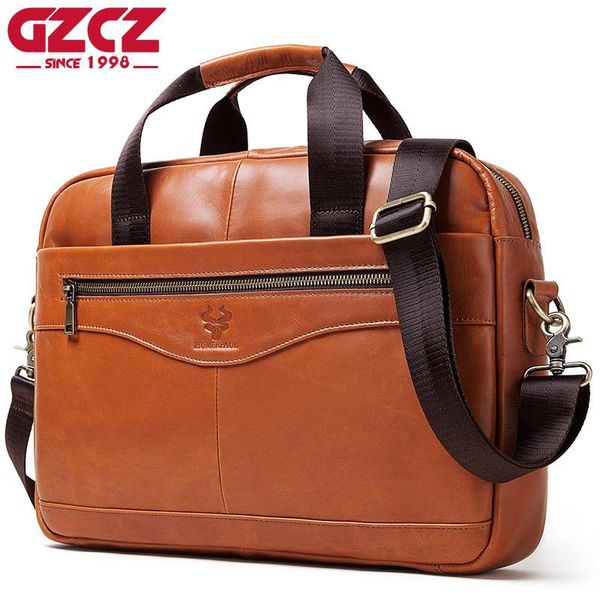 

briefcases briefcase messenger bag men's genuine leather 15.7'' lapoffice business tote for document cowhide handbag