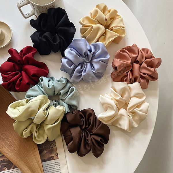 

women silk scrunchie elastic hair ties multicolor hairband ponytail holder headband hair accessories satin solid color, Slivery;white