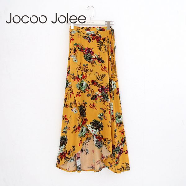 

floral sprint women empire long skirt for summer bohemian style lace up asymmetrical beach 210428, Black