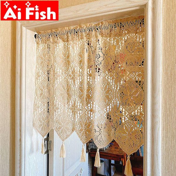 

retro cotton thread handmade tassel crochet door kitchen curtain drapes american rod half valance bedroom short curtains #35