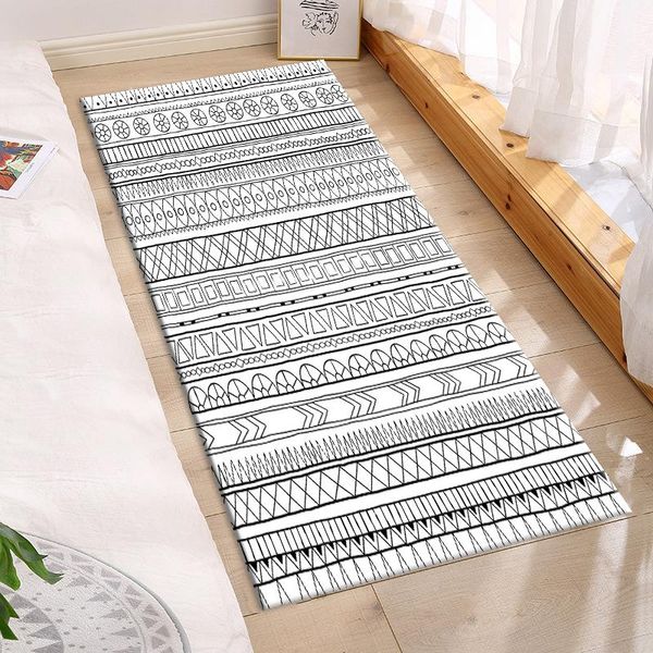 

carpets bohemia black white geometric printed kitchen mat anti-slip ethnic style floor long for bedroom balcony bedside washable