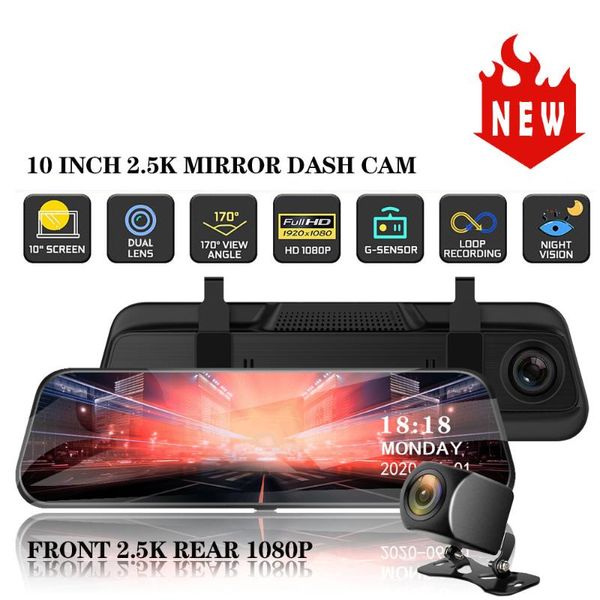 

car dvr 10 inch touch mirror camera fhd 1080p video recorder stream media dashcam dual lens with rearview dash dvrs