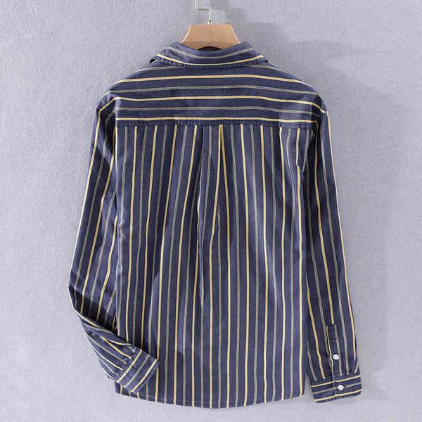 

2021 100% cotton long sleeve stripe brand fashion summer and autumn shirts for men comfortable loose shirt mens chemise atc2, White