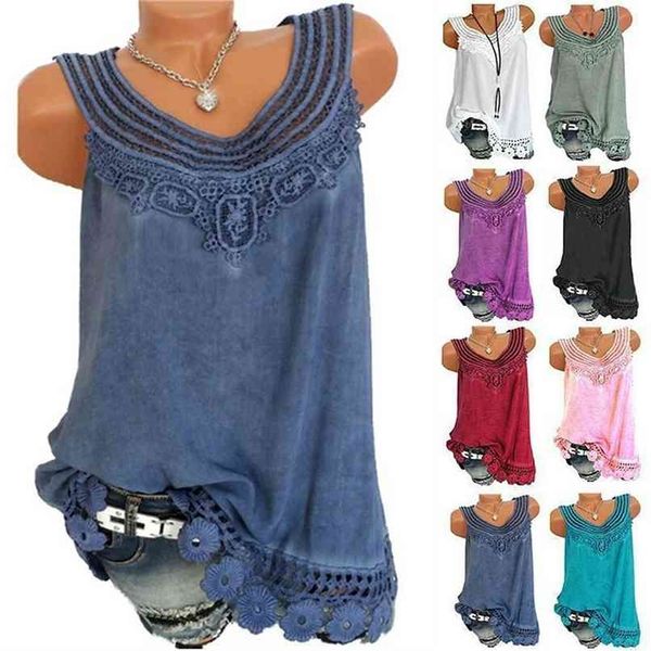 

plus size 5xl women ladies cami lace splice camisole vest loose sleeveless t-shirt tank fashion summer clothes 210705, White