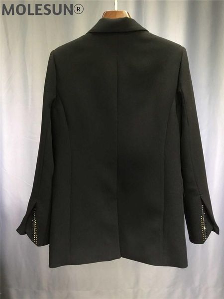 

women's suits & blazers 2021ss woman black blazer lapel collar with rhinestone single button long sleeves fashion, White;black