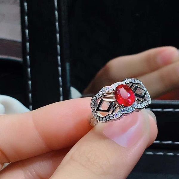 

cluster rings genuine real ruby natural and ring woman 925 sliver, Golden;silver