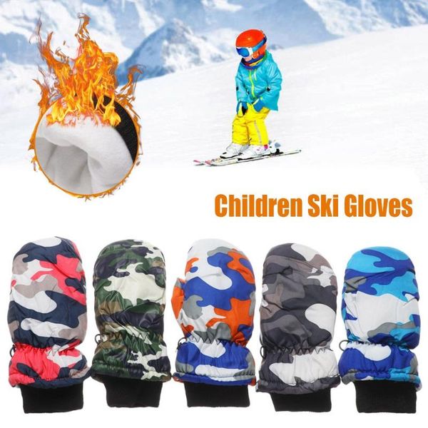 

five fingers gloves fashion children camouflage thicken skiing mittens kids winter outdoor snowboard waterproof windproof, Blue;gray