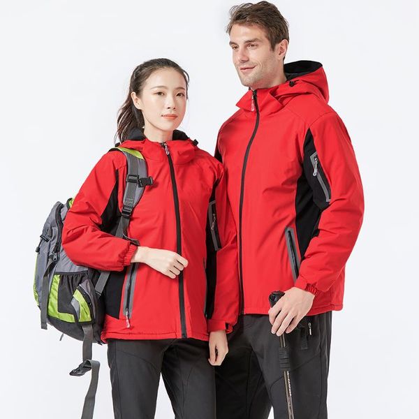 

men women winter waterproof coat hooded thick windproof breathable warm hiking cycling running outdoor raincoat women's trench coats, Tan;black