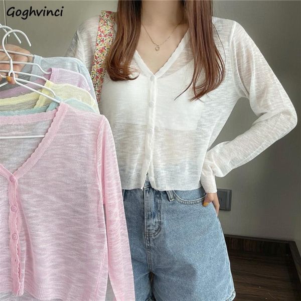

women's knits & tees loose solid fairy cardigans women button up long sleeve knitwear sun protection v-neck thin outwear elegant slim s, White