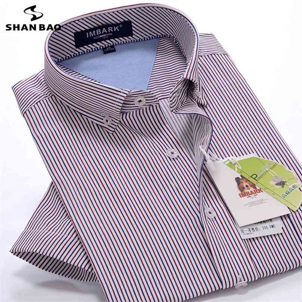

big size -10xl summer men's loose short-sleeved shirt youth brand clothing striped business casual 210626, White;black