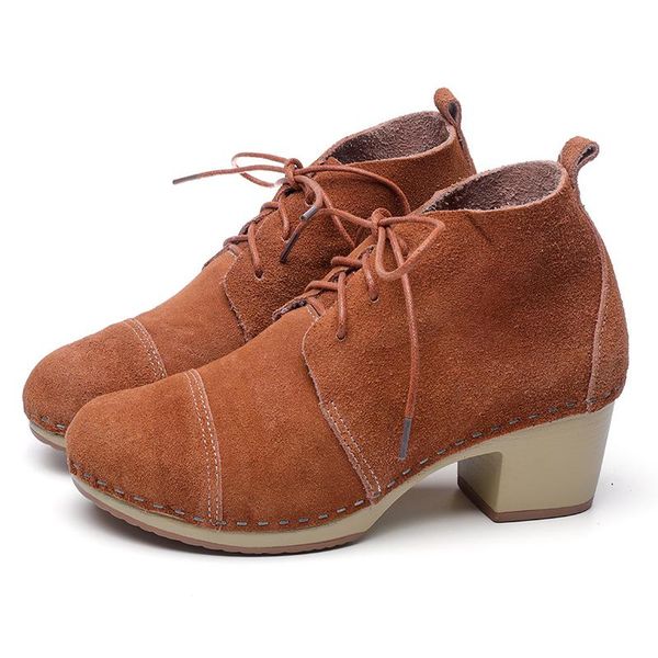

dress shoes autumn winter brown women boots solid european ladies suede leather ankle with thick scrub, Black
