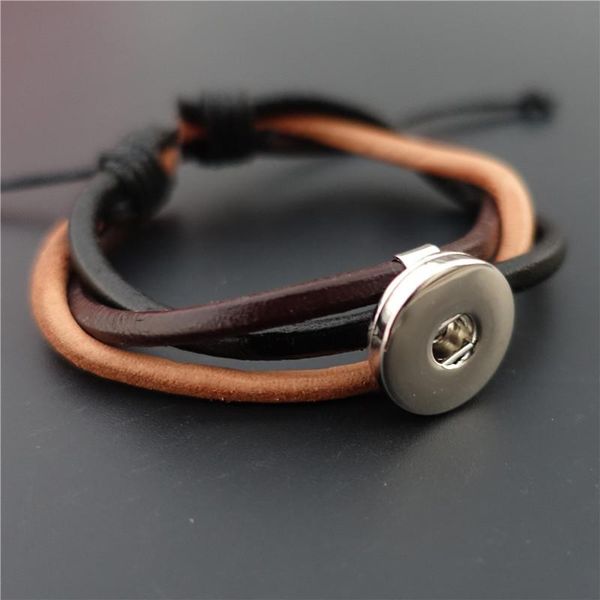 

tennis 12 pieces black brown faux leather twist wrap metal 18mm snap buttons bracelet punk jewelry, Golden;silver