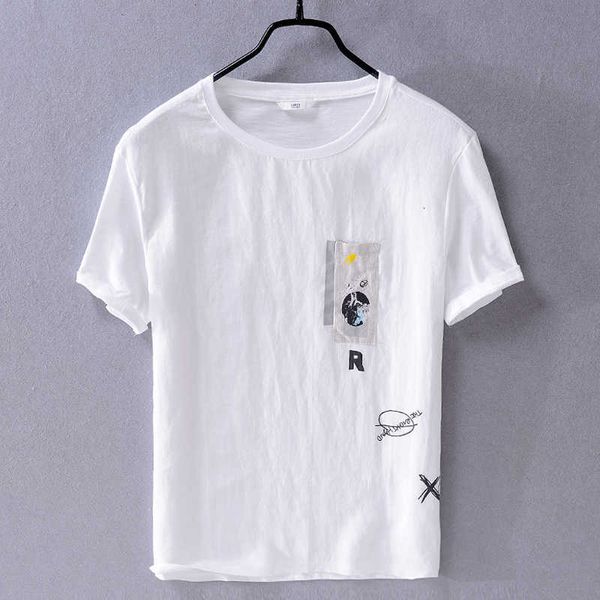 

women's t-shirt vero nova costura algodo de linho-de manga curta t-shirt tendncia camisa dos homens t em torno do pescoo casuais solta, White