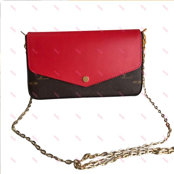 

red brown patchwork leather chain wallet luxury designer brand for women with removable interior c12, Red;black