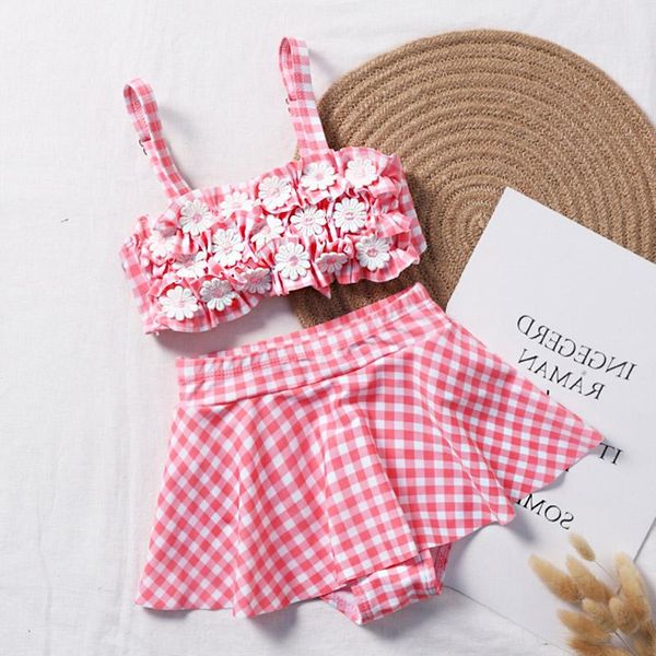 

two-piece suits plaid baby girl swimsuit kids 2-10 years two piece children swimwear flower swim dress toddler bikini set bathing suit
