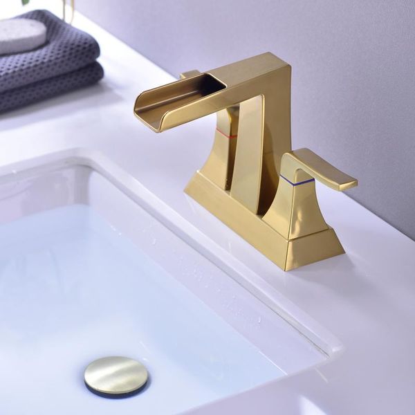 

bathroom shower sets waterfall sink faucet brushed gold double handle 4 inch centerset bath taps and cold mixer water tap