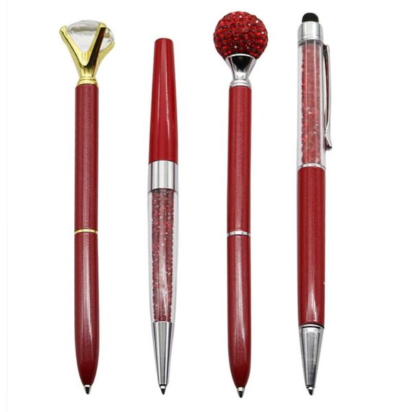 

ballpoint pens red pearl diamond ball pen set 4pcs/set black refill student stationery writing tools, Blue;orange