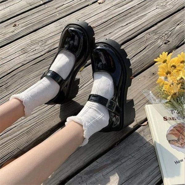 

dress shoes lolita women summer mary jane vintage girls students jk uniform high heel platform cosplay plus size big, Black