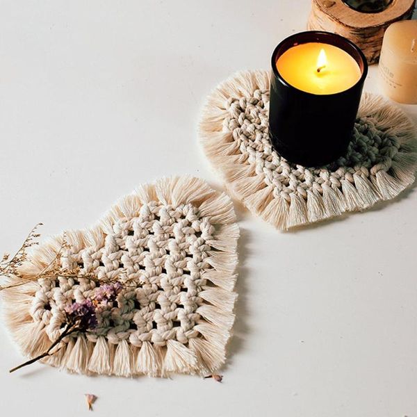 

heart shape tassels heat insulation placemat pad kitchen table decor posavasos onderzetters coasters for glasses mats & pads