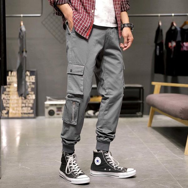 

men's pants trend tooling plus size multi-pockets cargo men streetwear baggy jogger ankle-length harem 6xl 7xl 8xl, Black
