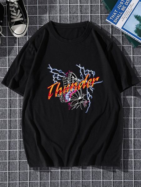 

men letter & butterfly print tee u2ni#, White;black