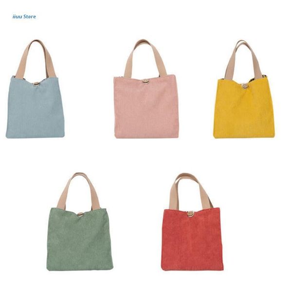 

storage bags women girls corduroy canvas lunch bag solid color ribbed velvet outdoor portable tote with handle kids student picnic travel