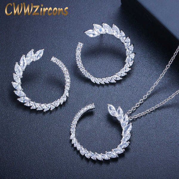 

brand designer cubic zirconia round leaf pendant necklace earrings 925 sterling silver fashion jewelry sets t295 210714