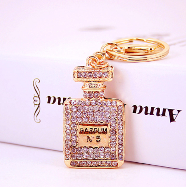 

rings creative diamond women's perfume bottle keychain women's bag accessories metal pendant key chain small gift, Slivery;golden