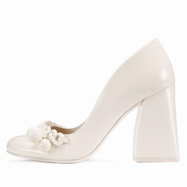 

dress shoes white women pumps 8cm chunky high heels chains decor prom wedding woman stiletto valentine, Black