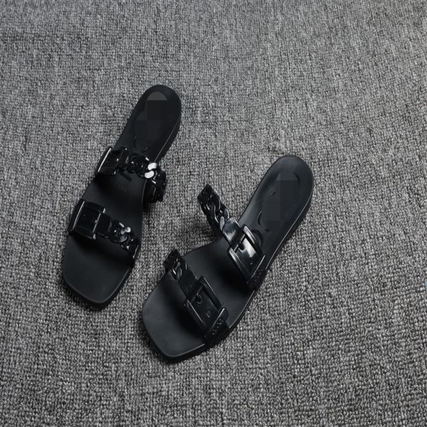 

wem 2021 chain flat bottom pig nose beach and slippersslippers versatile beach rain shoes jelly women's shoes, Black