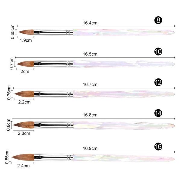 

nail brushes brush for acrylic powder gradient pink round oval pure kolinsky sable hair art carved extend with clear handle, Yellow