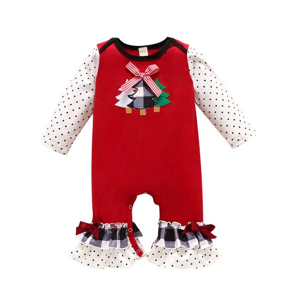

christmas newborn baby girls boys rompers trees print bowknot long sleeve ruffles jumpsuits 0-24m, White