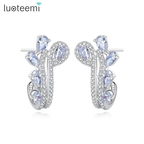 

allakalo fashionable leaf stud earrings for women wedding engagement party jewelry cubic pendientes bijoux femme christmas gifts, Golden;silver
