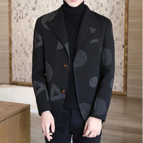 

men's wool & blends autumn luxury winter woolen jacke men wear short print business social office street jacket, Black