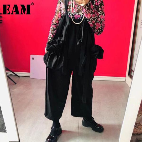 

[eam] high waist black bud pockets suspenders trousers loose fit pants women fashion spring summer 1dd6774 210512, Black;white
