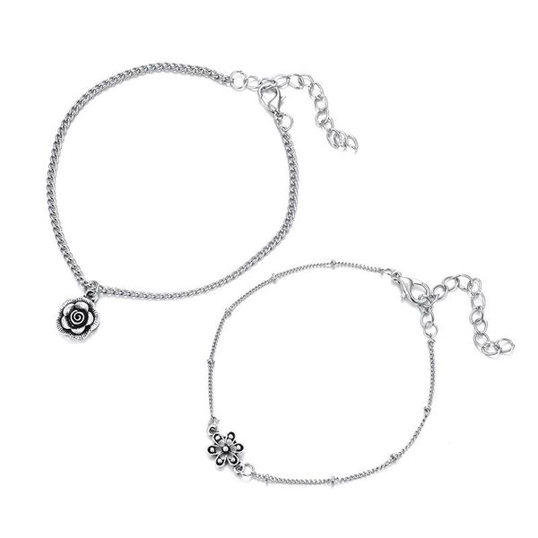 

anklets 2021 summer boho beach foot jewelry rose flower anklet charms double chain ankle bracelet for women vacation accessories x204, Red;blue