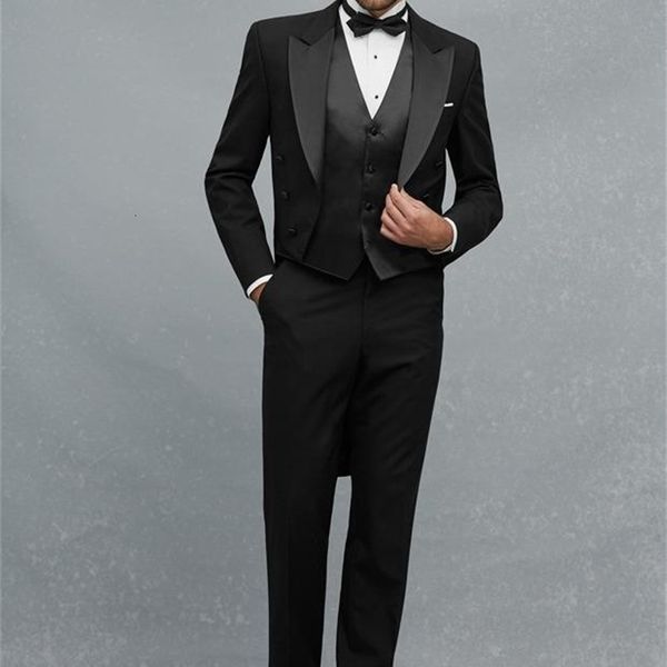 

men's suits & blazers black groom-style tailcoat tuxedo spiked male lapel satin wedding suits man (jacket + pants vest tie) 9v2l, White;black