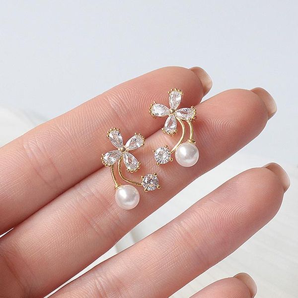 

fashion flower zircon earrings for women r luxury jewelry s925 needle temperament birthday woman's gift stud, Golden;silver