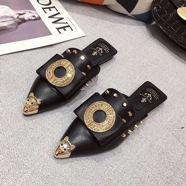 

sandals summer slippers for woman luxury shoes mule slide falts ladies pointed to designer fashion bombs miux, Black