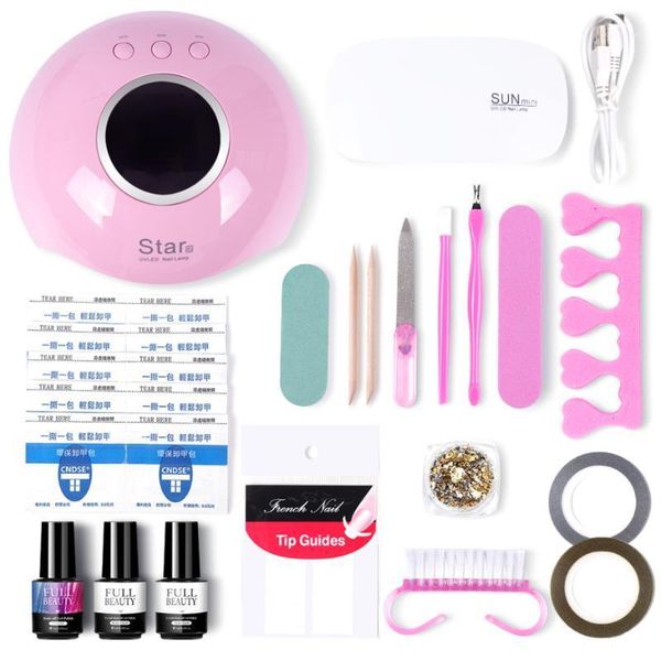 

travel nail set for manicure gel polish with mini uv led lamp art glitter powder brush tools kit cote la15761