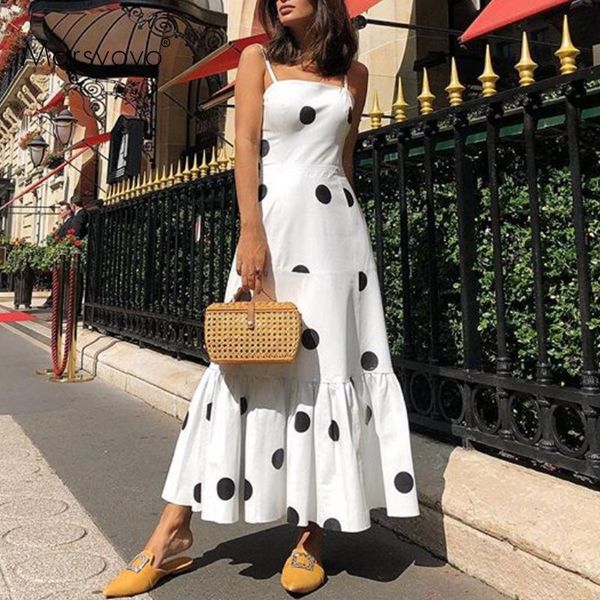 

casual dresses dot print maxi dress strap slash neck long white robe prom korean fashion retro women vestidos autumn, Black;gray