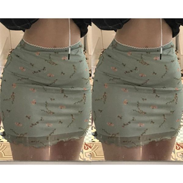

cute mini skirts womens double layer mesh flower print kawaii clothes low waist slim summer skirt, Black