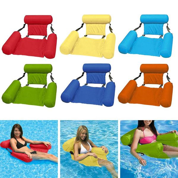 

inflatable floating water hammock float pool lounge bed light blue life vest & buoy