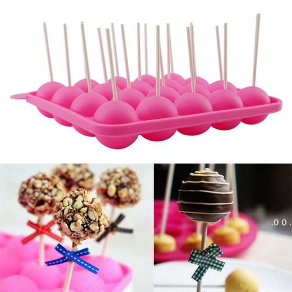 20 fori Rotondo Lollipop Stampo in silicone Cottura sferica Biscotto al cioccolato Candy Maker Stampo pop Stick Vassoio Stampi per dolci RRF11813